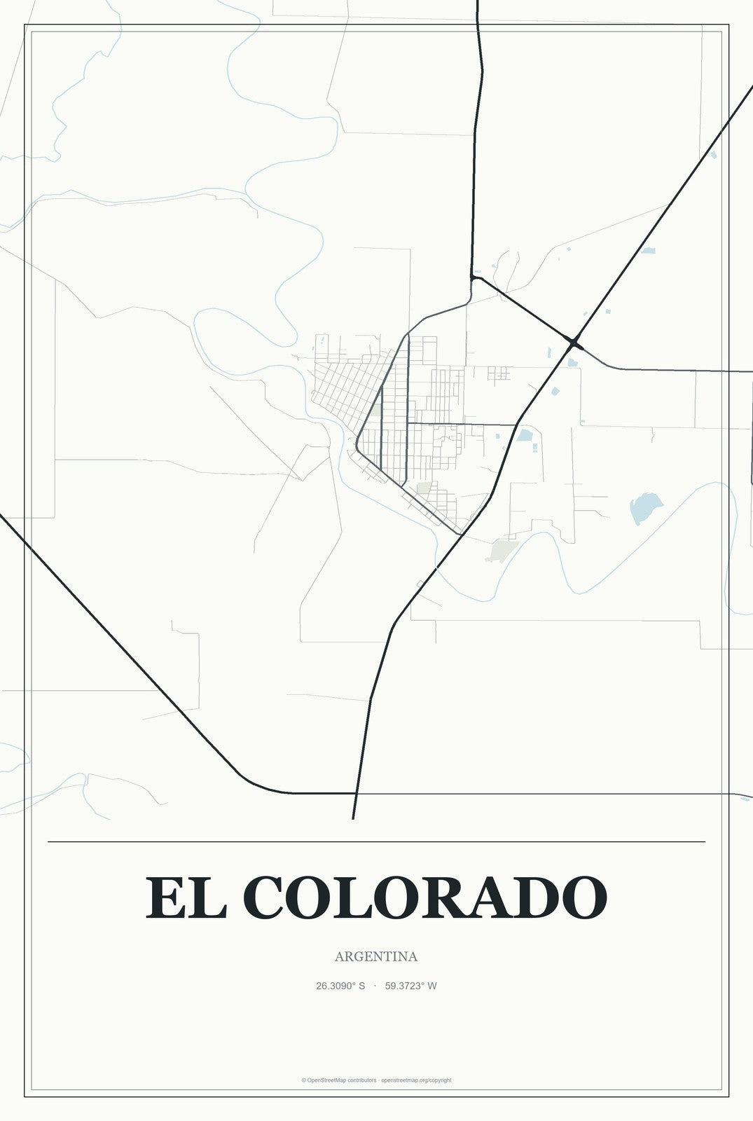 El Colorado, Argentina City Map Aluminum Sign in Gallery Air style