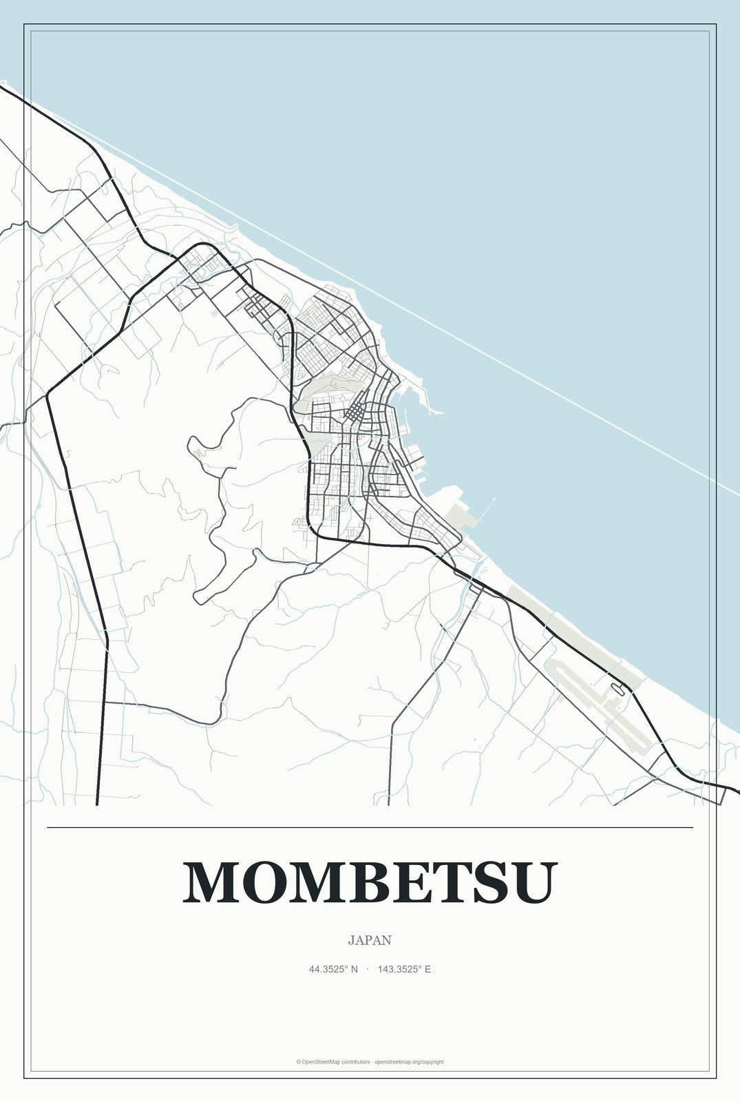 Mombetsu, Japan City Map Aluminum Sign in Gallery Air style