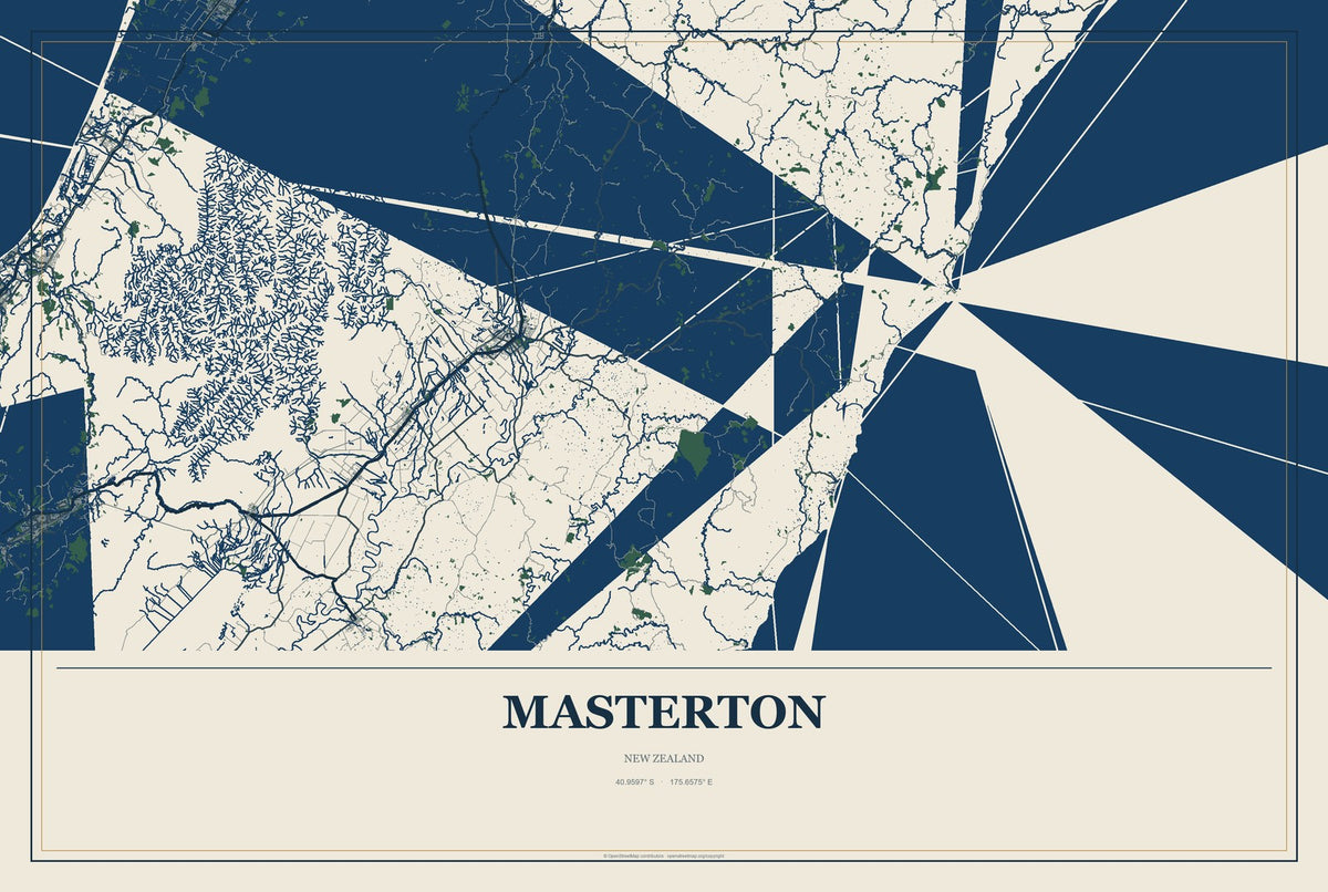 Masterton, New Zealand City Map Aluminum Sign in Coastal Cutout style