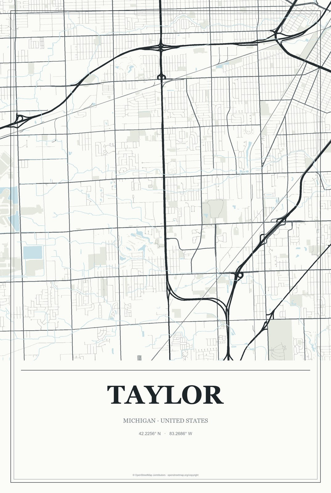 Taylor, Michigan City Map Aluminum Sign in Gallery Air style