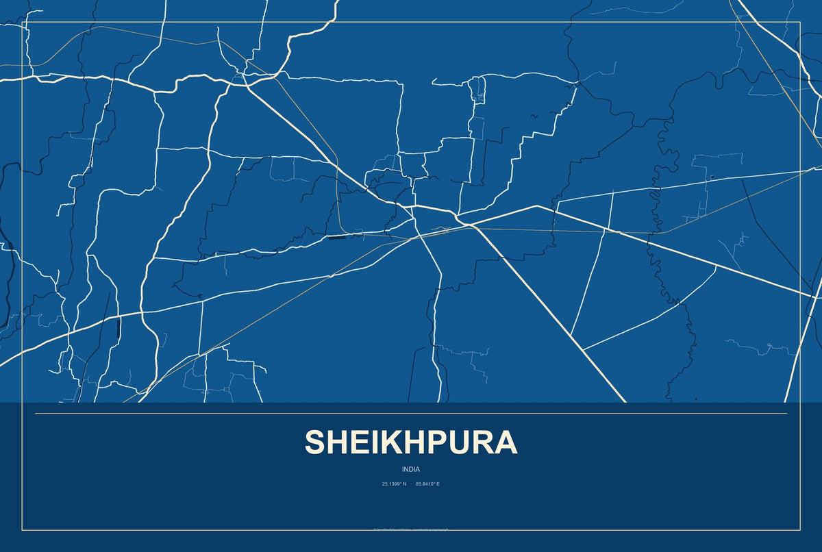 Sheikhpura, India City Map Aluminum Sign in Harbor Cobalt style