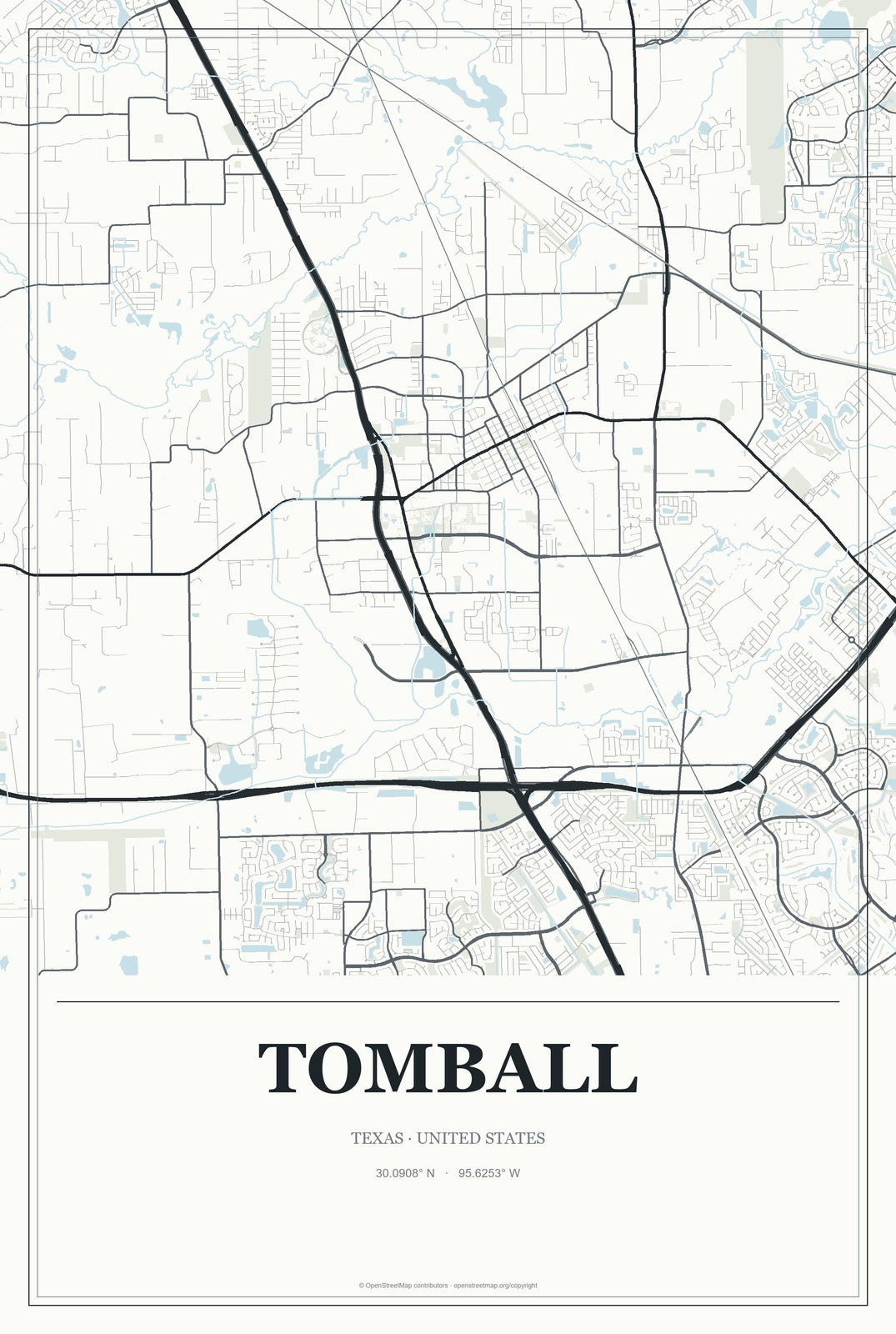 Tomball, Texas City Map Aluminum Sign in Gallery Air style