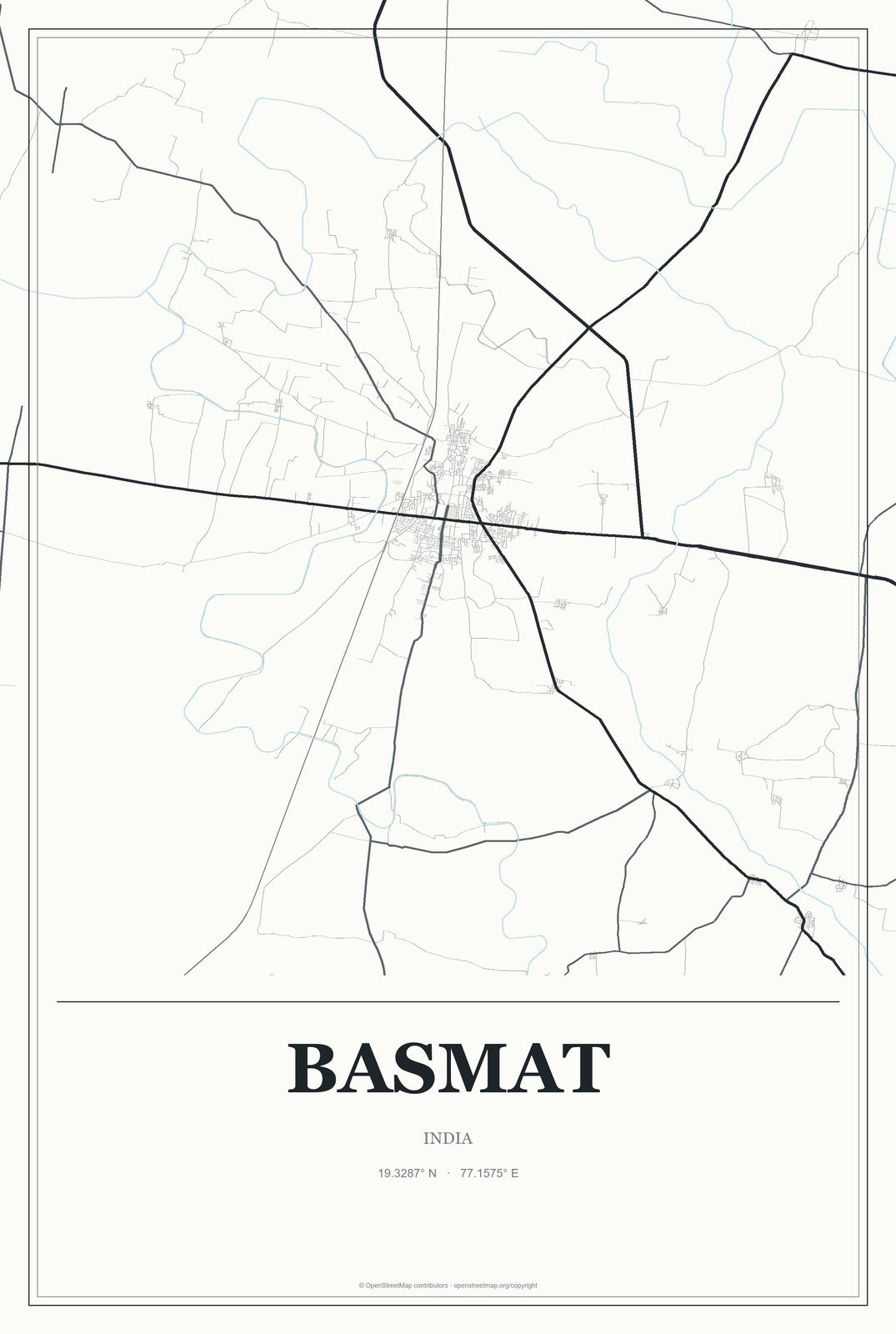 Basmat, India City Map Aluminum Sign in Gallery Air style