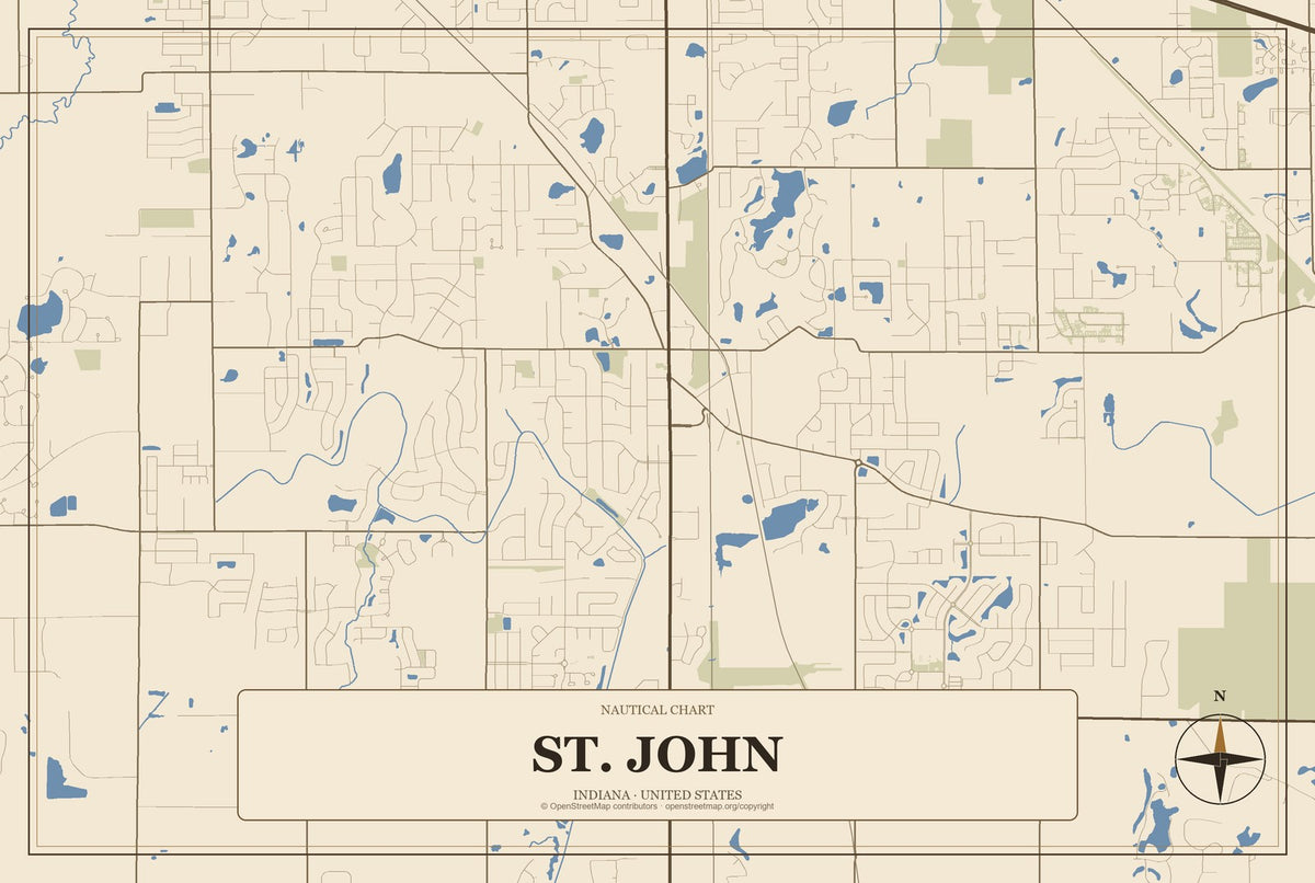 St. John, Indiana City Map Aluminum Sign in Heritage Nautical style