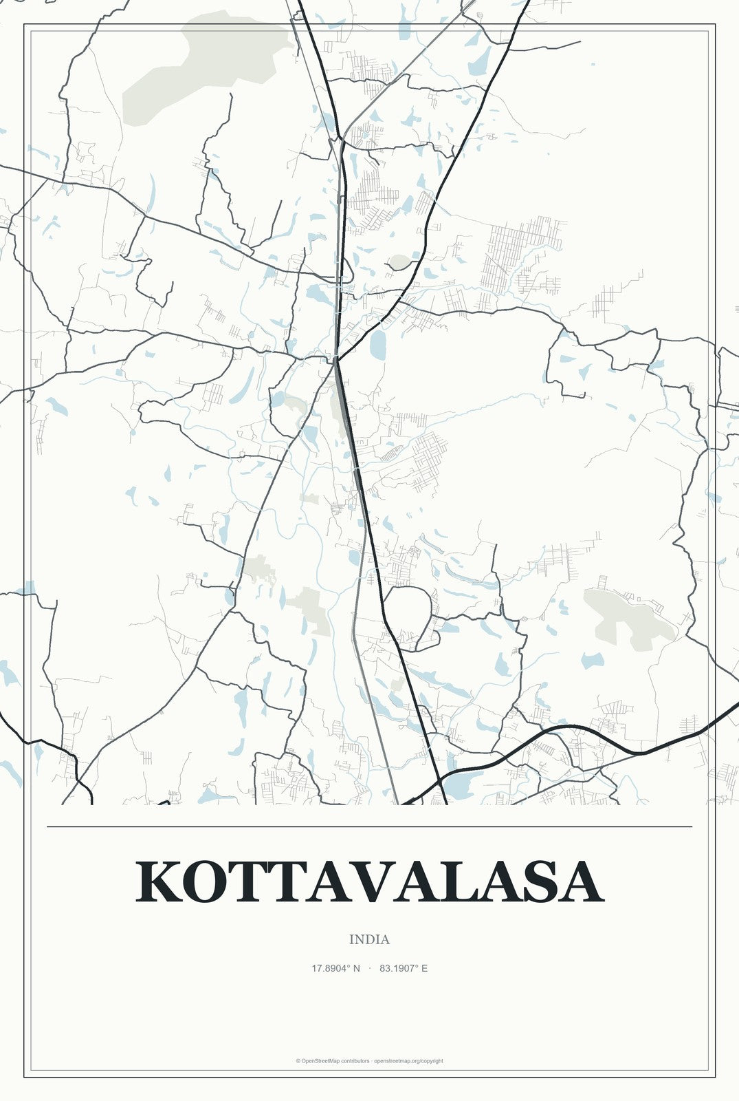 Kottavalasa, India City Map Aluminum Sign in Gallery Air style