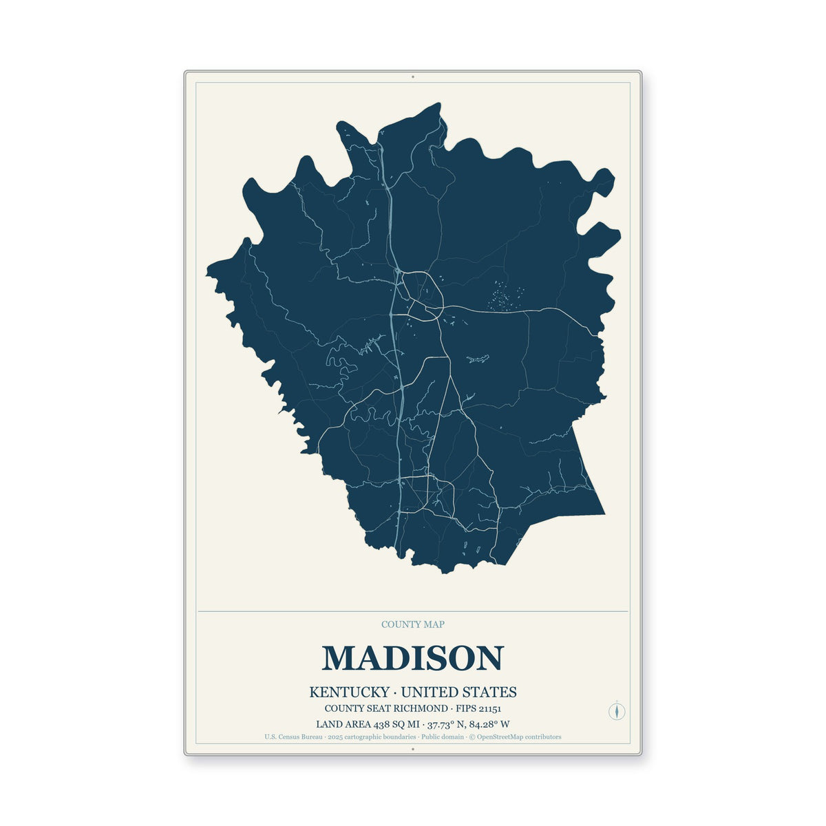 Madison County, Kentucky Map Aluminum Sign in Coastal Cutout style