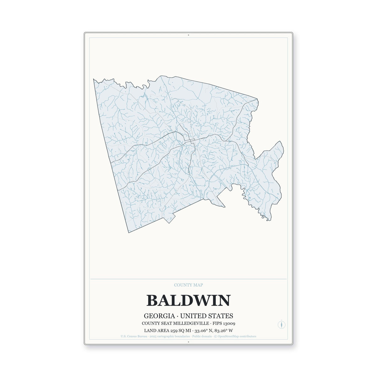 Baldwin County, Georgia Map Aluminum Sign in Gallery Air style
