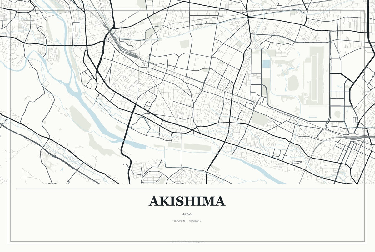Akishima, Japan City Map Aluminum Sign in Gallery Air style