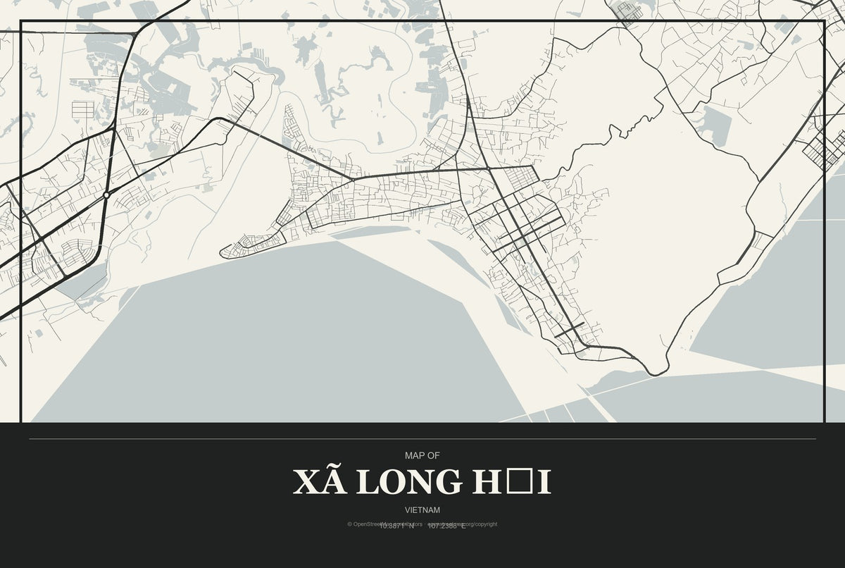 Xã Long Hải, Vietnam City Map Aluminum Sign in Museum Plaque style