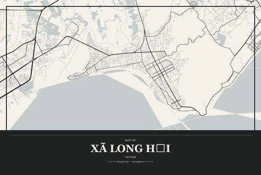 Xã Long Hải, Vietnam City Map Aluminum Sign in Museum Plaque style