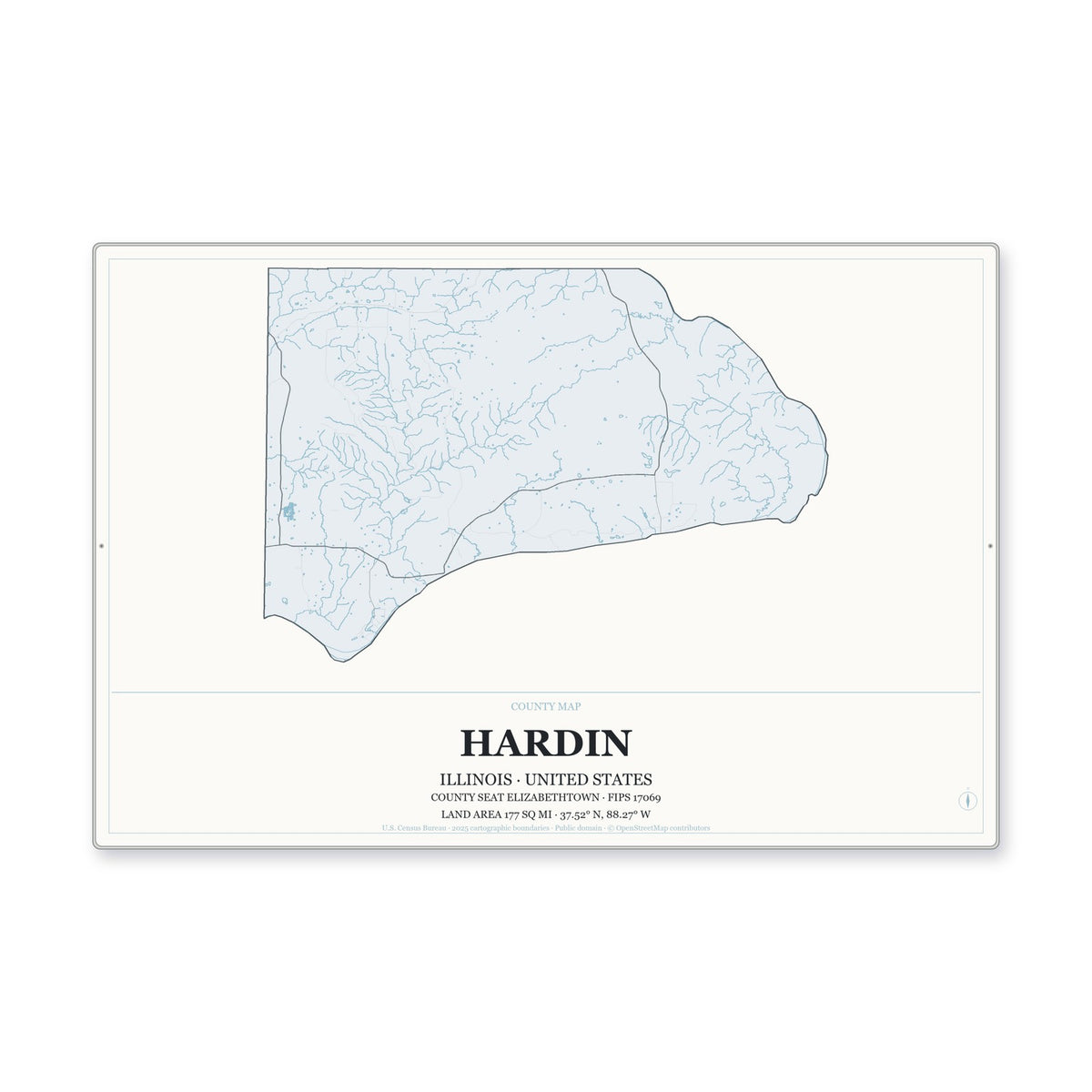 Hardin County, Illinois Map Aluminum Sign in Gallery Air style