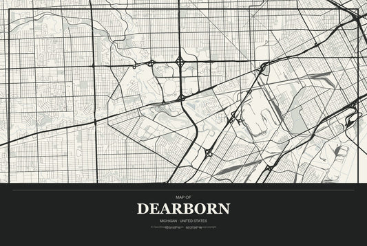 Dearborn, Michigan City Map Aluminum Sign in Museum Plaque style