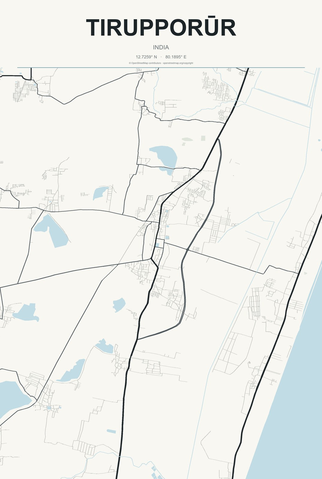 Tirupporūr, India City Map Aluminum Sign in Headline Atlas style