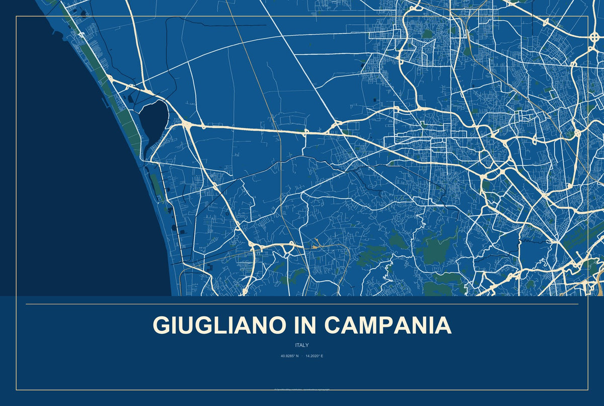 Giugliano in Campania, Italy City Map Aluminum Sign in Harbor Cobalt style