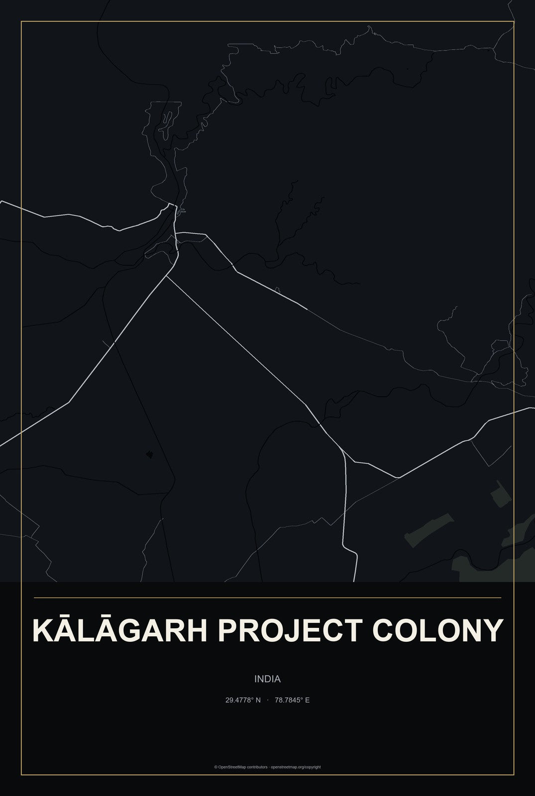 Kālāgarh Project Colony, India City Map Aluminum Sign in Metropolitan Noir style