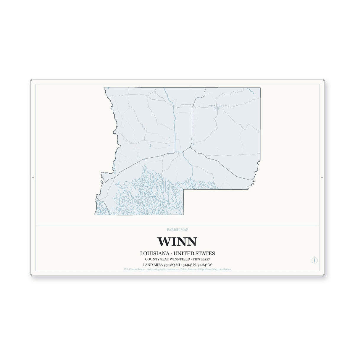 Winn Parish, Louisiana Map Aluminum Sign in Gallery Air style