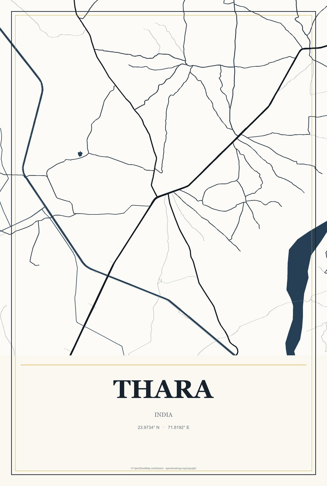 Thara, India City Map Aluminum Sign in Citrine Modern style