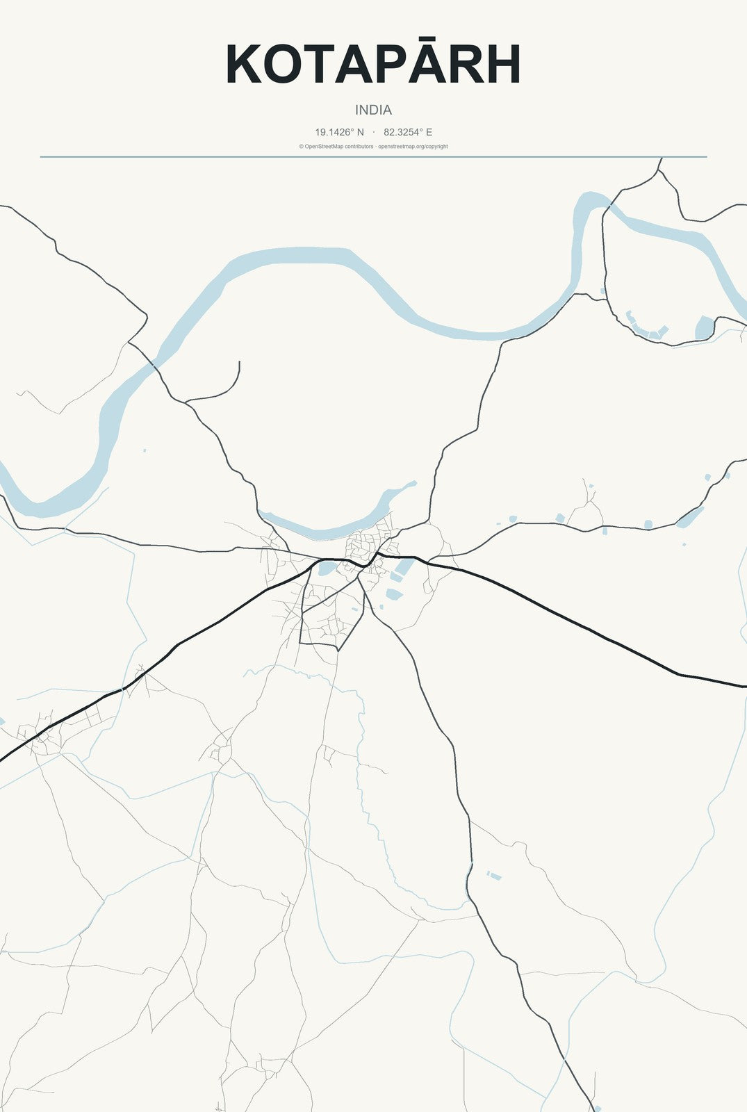 Kotapārh, India City Map Aluminum Sign in Headline Atlas style