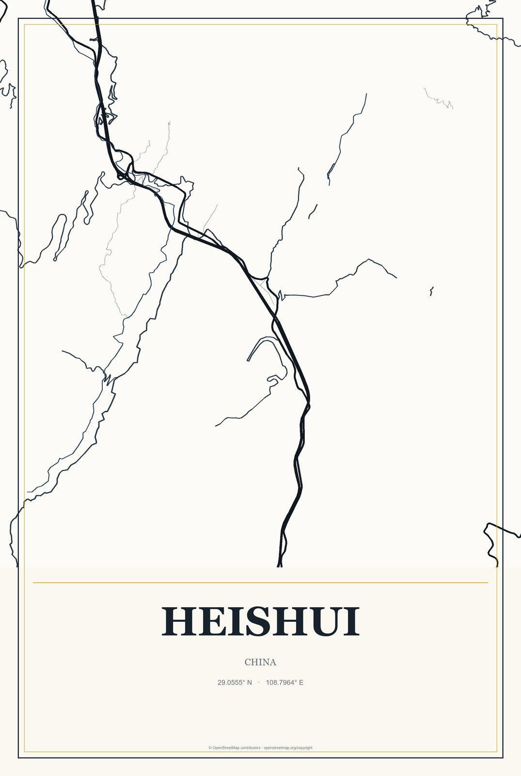 Heishui, China City Map Aluminum Sign in Citrine Modern style