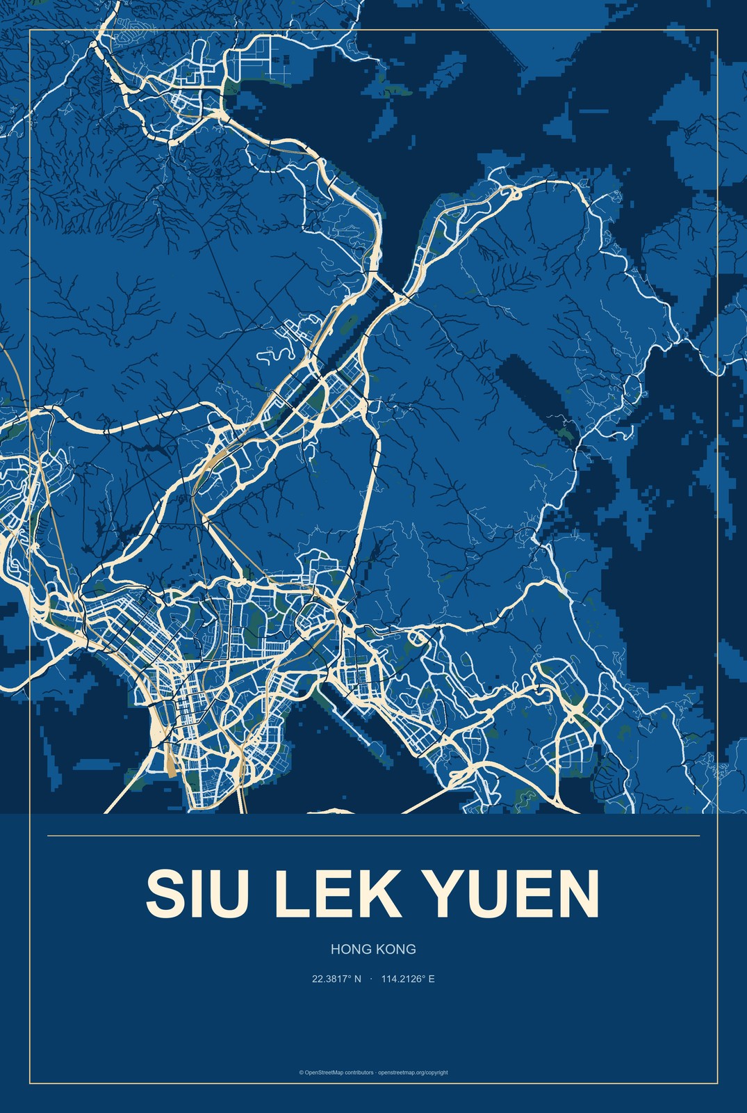 Siu Lek Yuen, Hong Kong City Map Aluminum Sign in Harbor Cobalt style