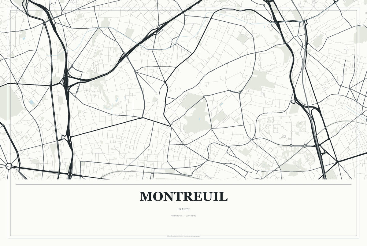 Montreuil, France City Map Aluminum Sign in Gallery Air style