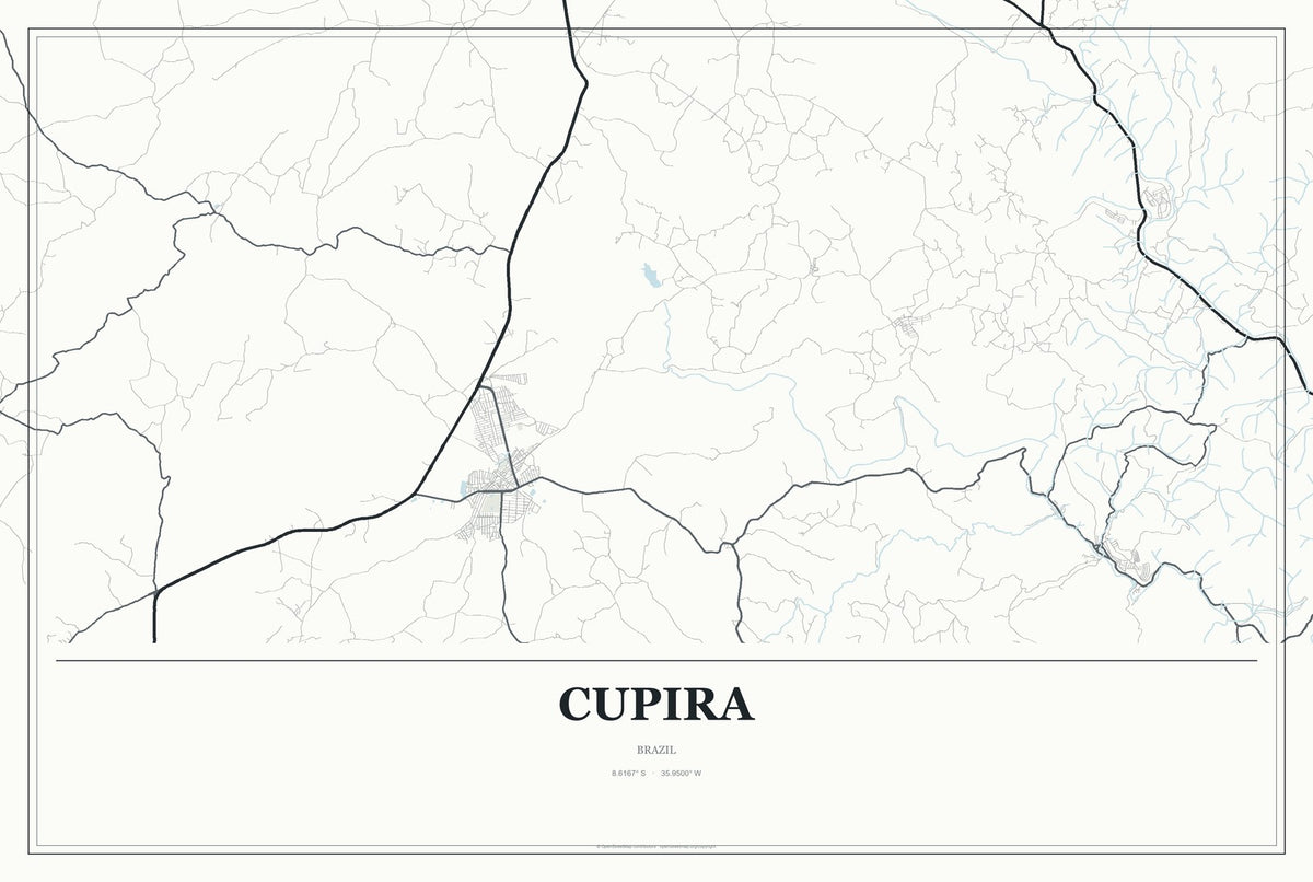 Cupira, Brazil City Map Aluminum Sign in Gallery Air style
