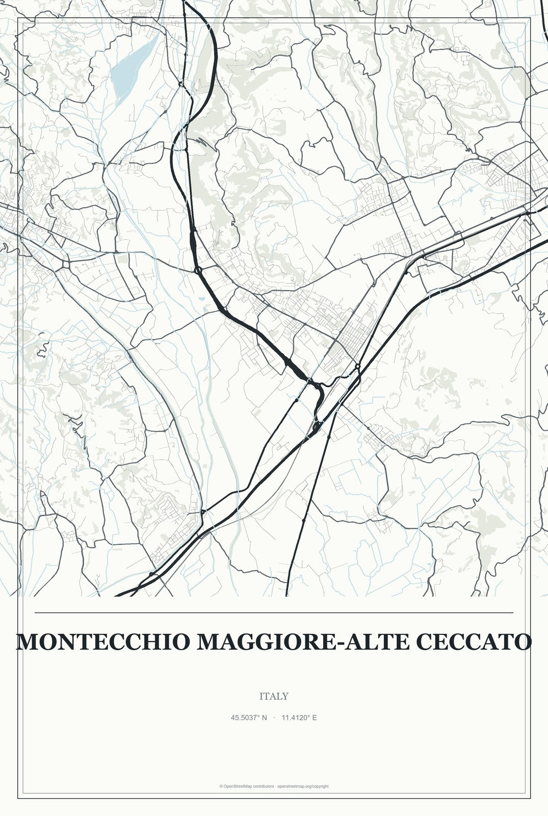 Montecchio Maggiore-Alte Ceccato, Italy City Map Aluminum Sign in Gallery Air style