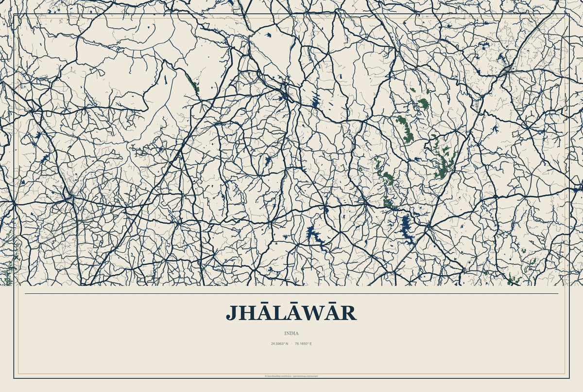 Jhālāwār, India City Map Aluminum Sign in Coastal Cutout style