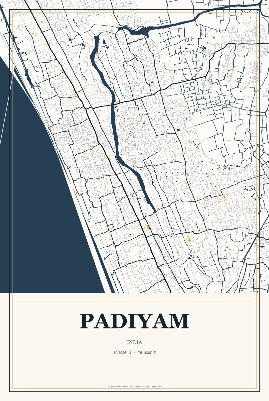 Padiyam, India City Map Aluminum Sign in Citrine Modern style
