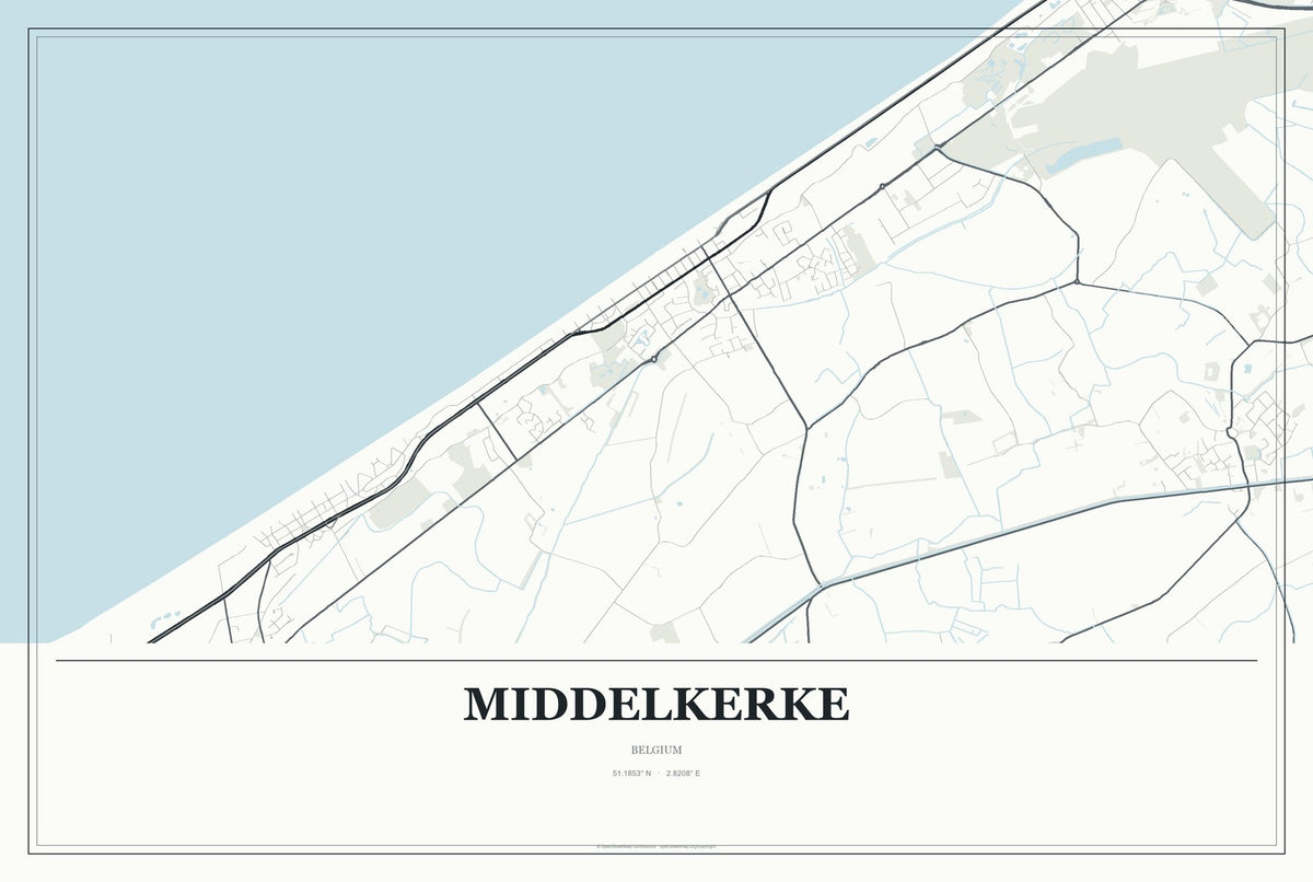 Middelkerke, Belgium City Map Aluminum Sign in Gallery Air style