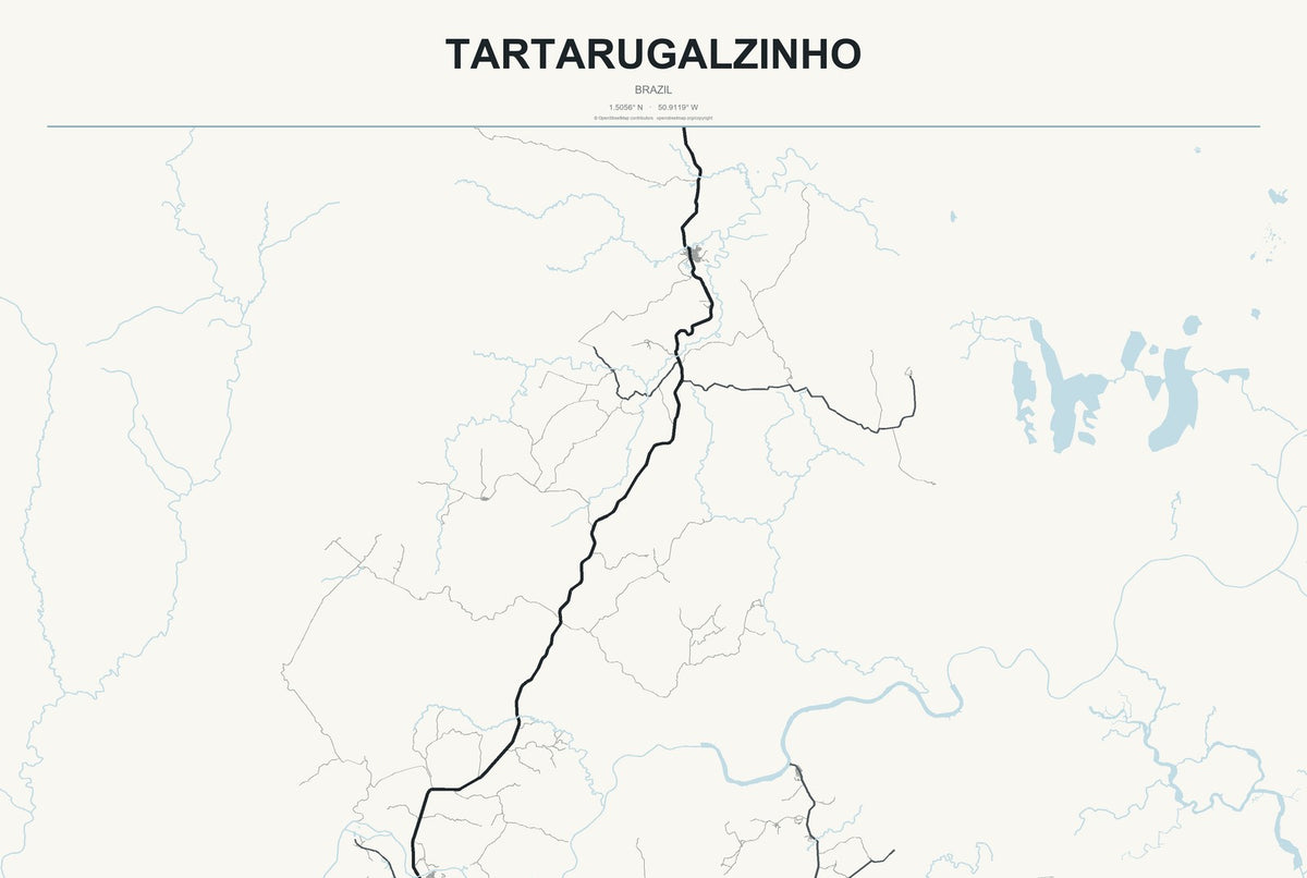 Tartarugalzinho, Brazil City Map Aluminum Sign in Headline Atlas style