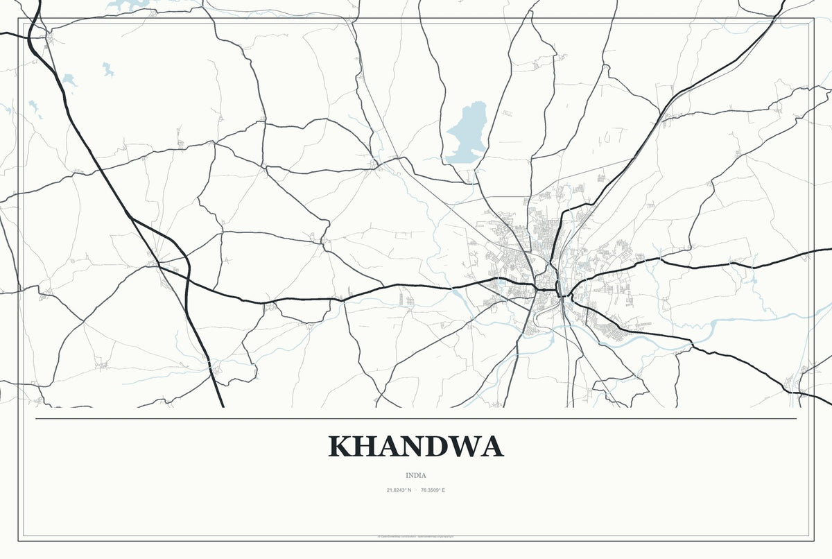 Khandwa, India City Map Aluminum Sign in Gallery Air style