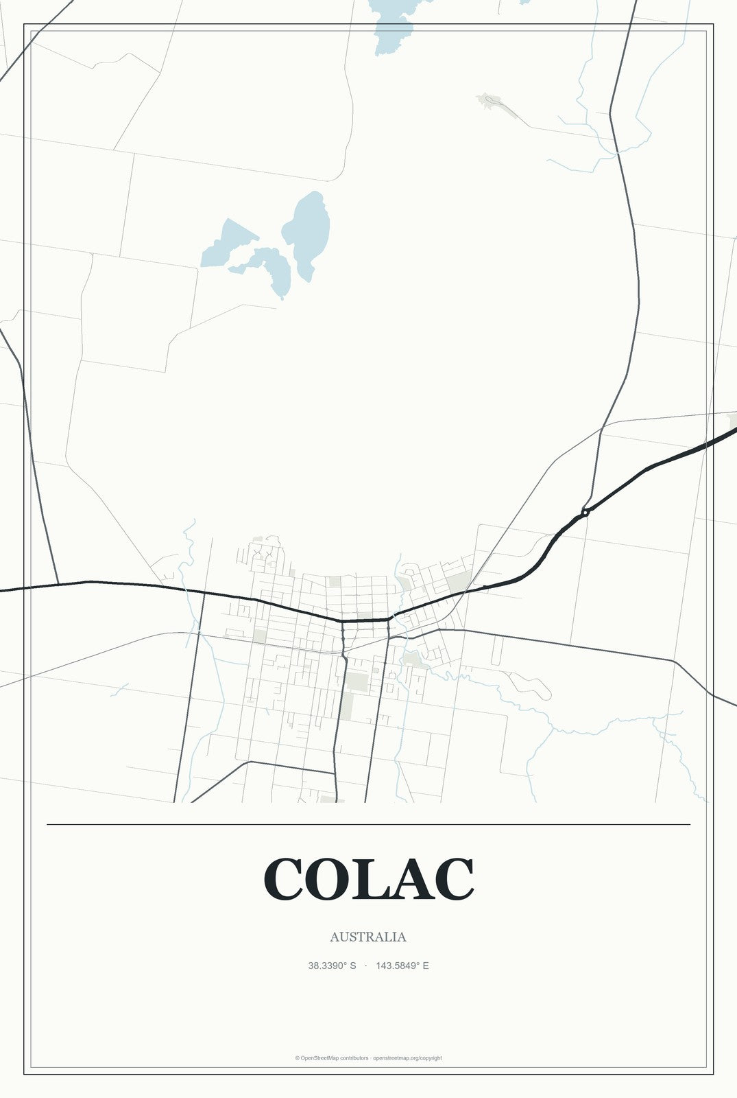 Colac, Australia City Map Aluminum Sign in Gallery Air style