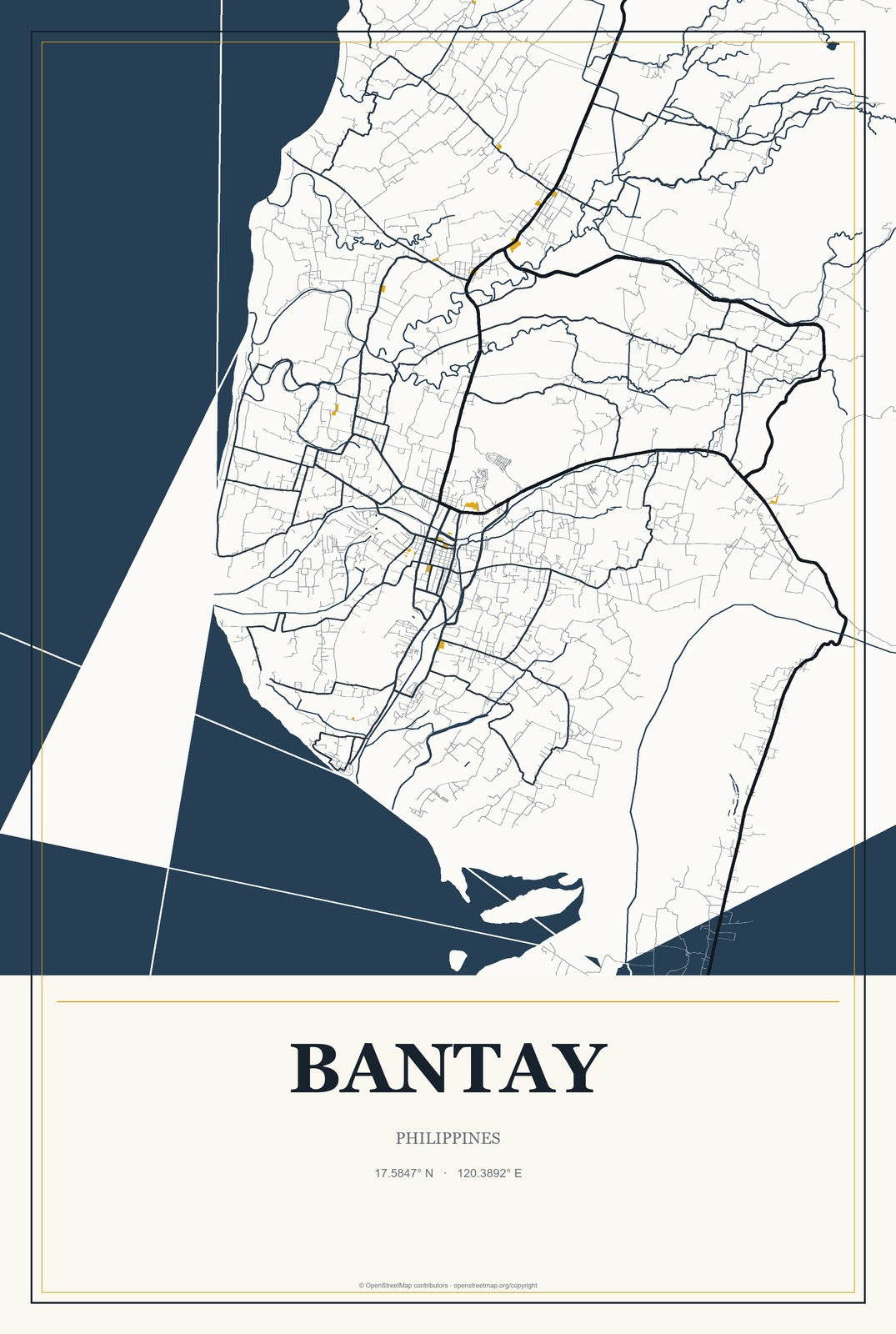 Bantay, Philippines City Map Aluminum Sign in Citrine Modern style