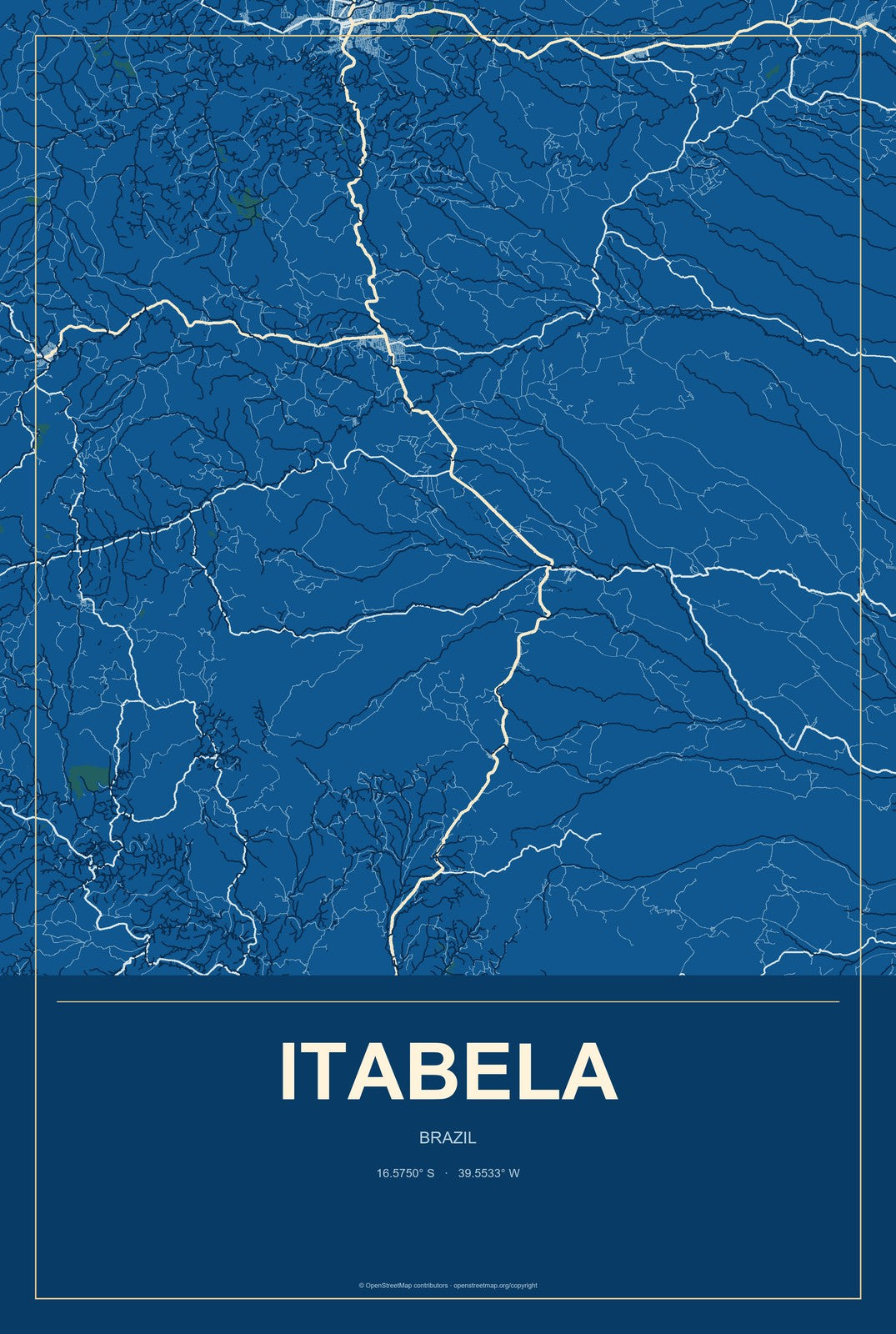 Itabela, Brazil City Map Aluminum Sign in Harbor Cobalt style
