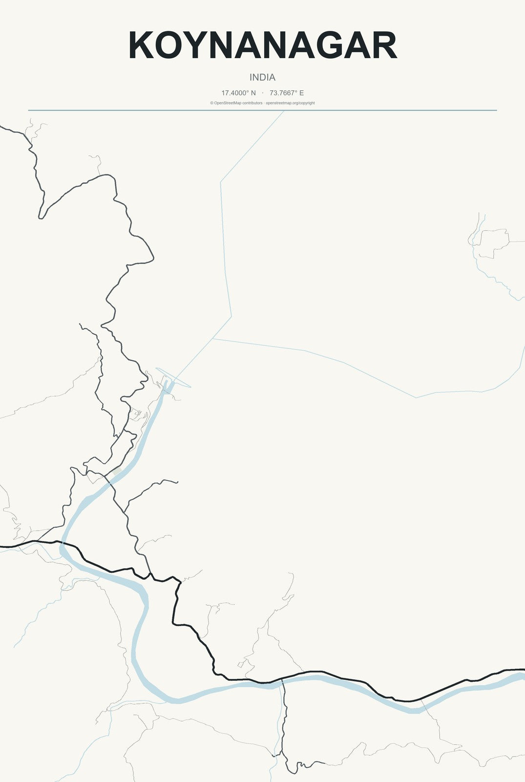 Koynanagar, India City Map Aluminum Sign in Headline Atlas style
