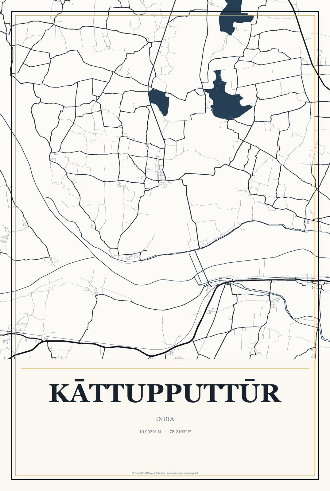 Kāttupputtūr, India City Map Aluminum Sign in Citrine Modern style