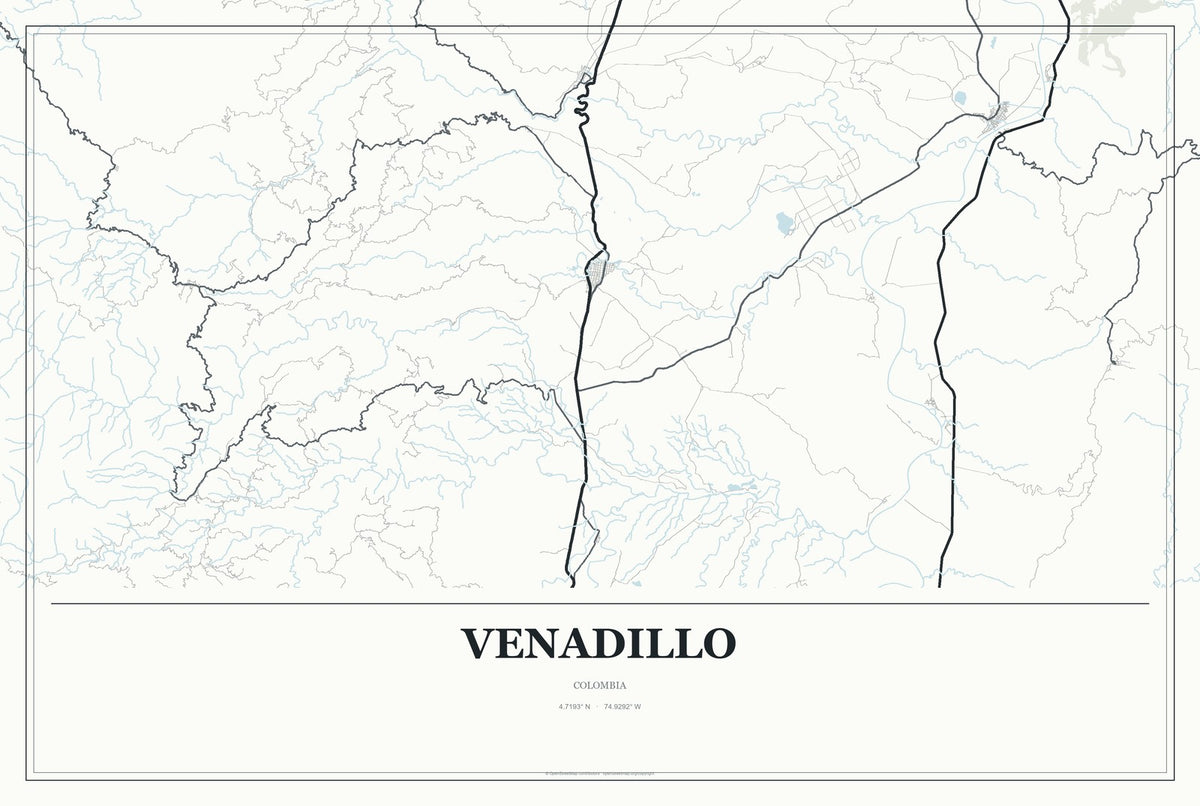 Venadillo, Colombia City Map Aluminum Sign in Gallery Air style
