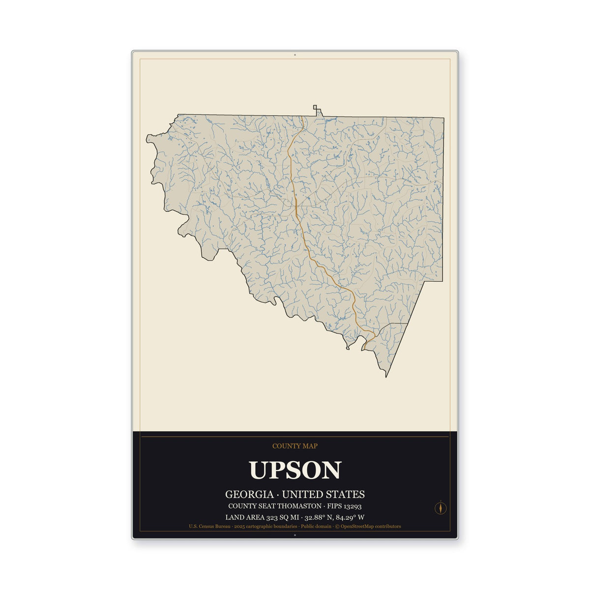Upson County, Georgia Map Aluminum Sign in Museum Plaque style