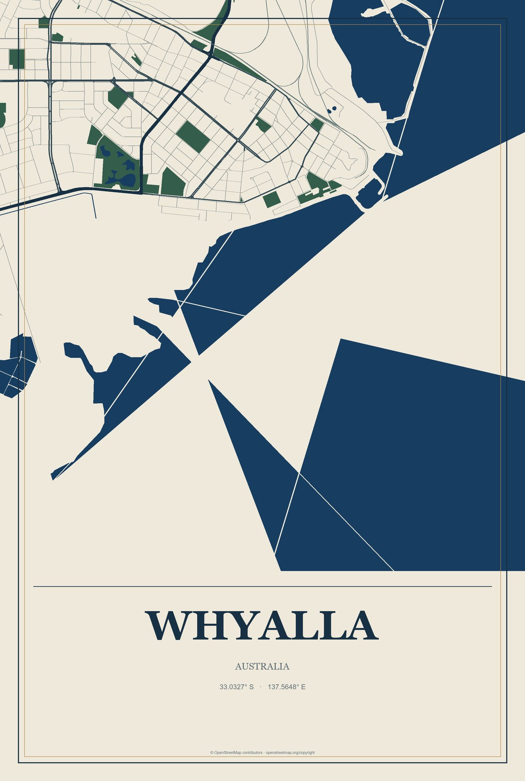 Whyalla, Australia City Map Aluminum Sign in Coastal Cutout style