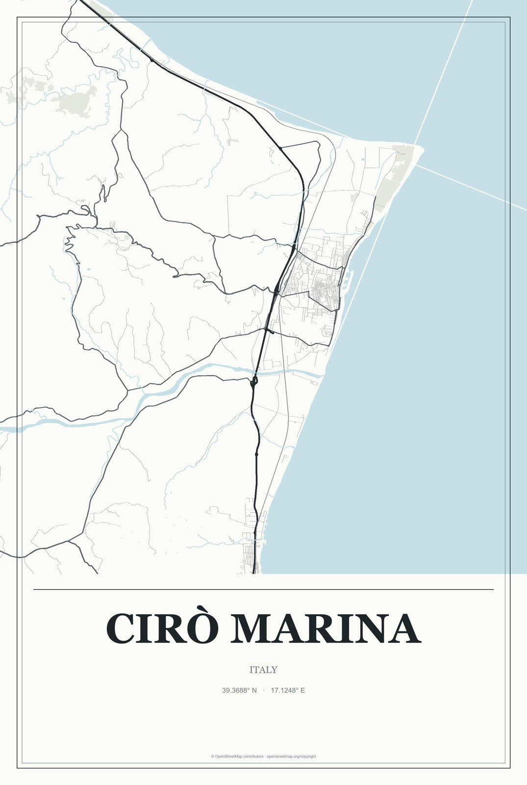 Cirò Marina, Italy City Map Aluminum Sign in Gallery Air style