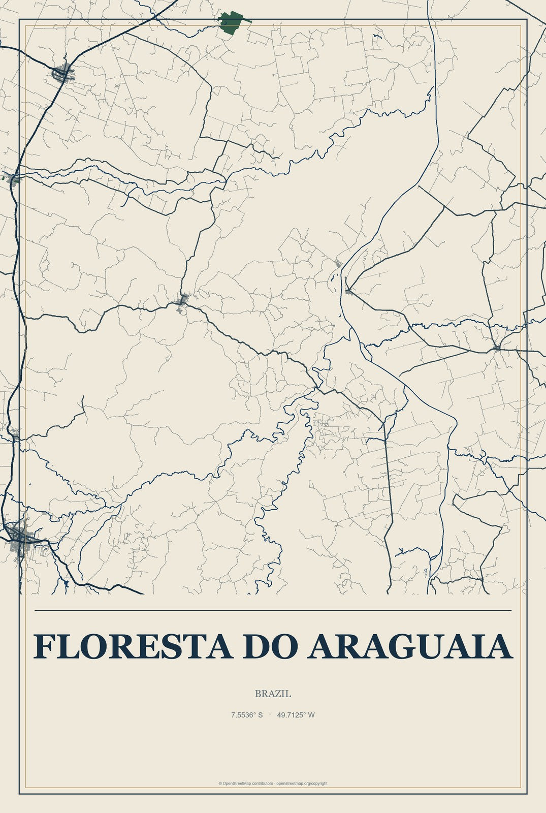 Floresta do Araguaia, Brazil City Map Aluminum Sign in Coastal Cutout style
