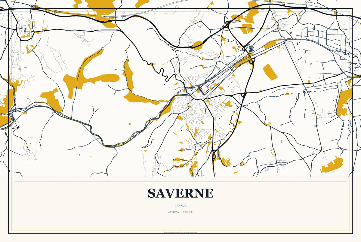 Saverne, France City Map Aluminum Sign in Citrine Modern style