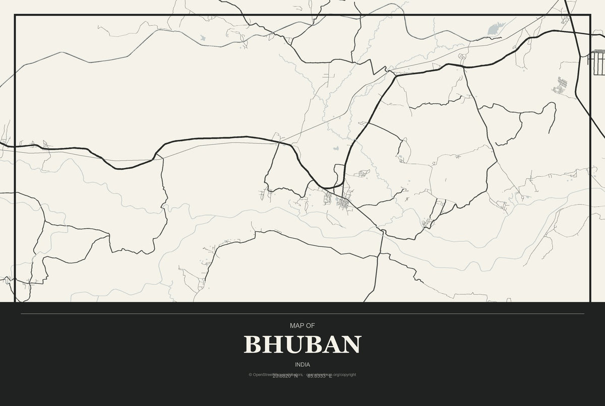 Bhuban, India City Map Aluminum Sign in Museum Plaque style