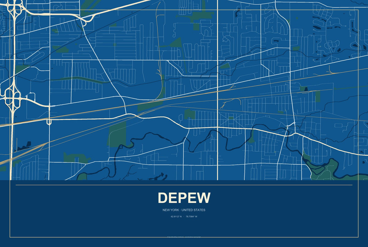 Depew, New York City Map Aluminum Sign in Harbor Cobalt style