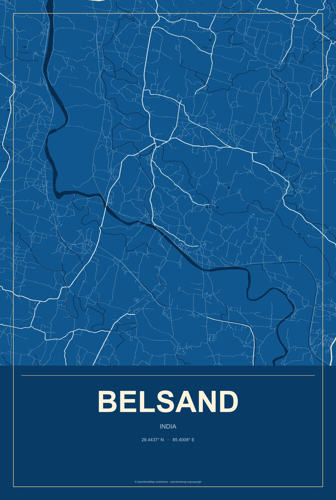 Belsand, India City Map Aluminum Sign in Harbor Cobalt style