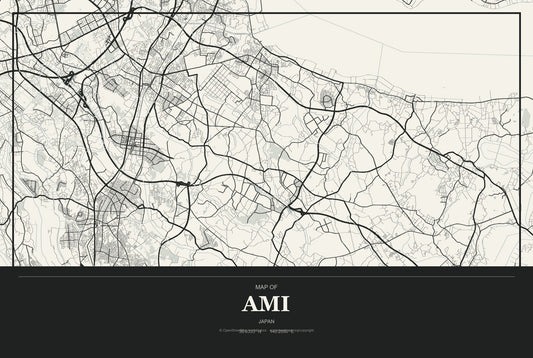 Ami, Japan City Map Aluminum Sign in Museum Plaque style