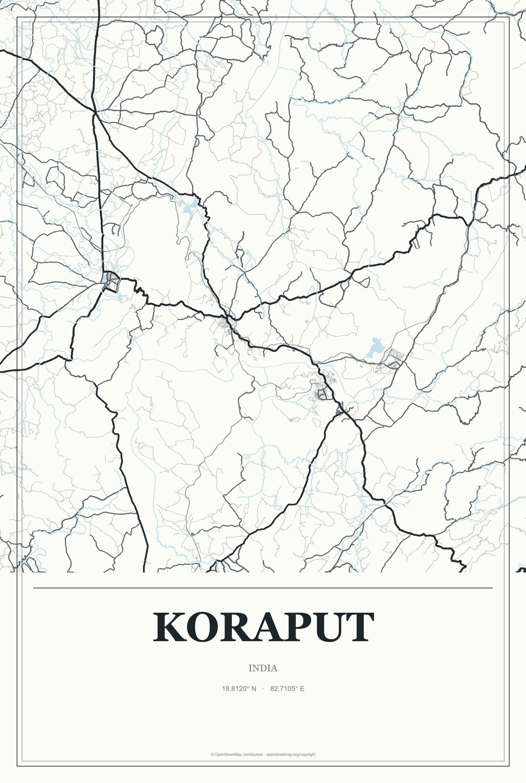 Koraput, India City Map Aluminum Sign in Gallery Air style