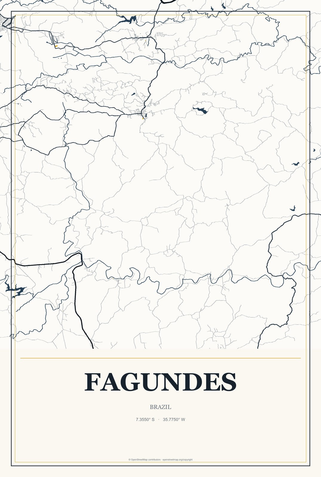 Fagundes, Brazil City Map Aluminum Sign in Citrine Modern style