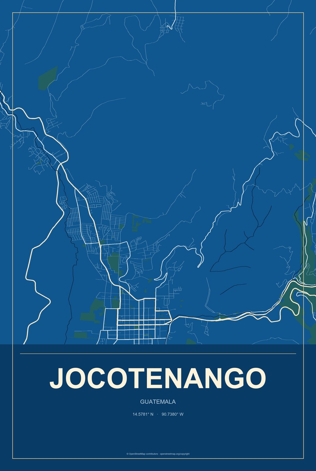 Jocotenango, Guatemala City Map Aluminum Sign in Harbor Cobalt style